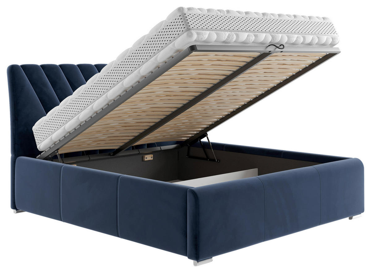 POLSTERBETT Bettkasten, Lattenrost 180/200 cm  in Blau  - Chromfarben/Blau, KONVENTIONELL, Holz/Kunststoff (180/200cm) - Boxxx