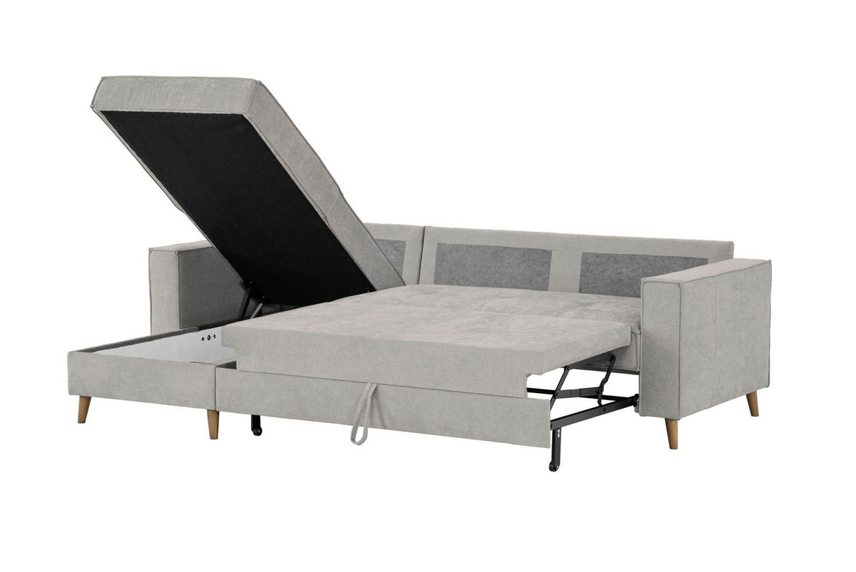 ECKSOFA in Flachgewebe Hellgrau  - Hellgrau, Design, Holz/Textil (257/159cm) - MID.YOU