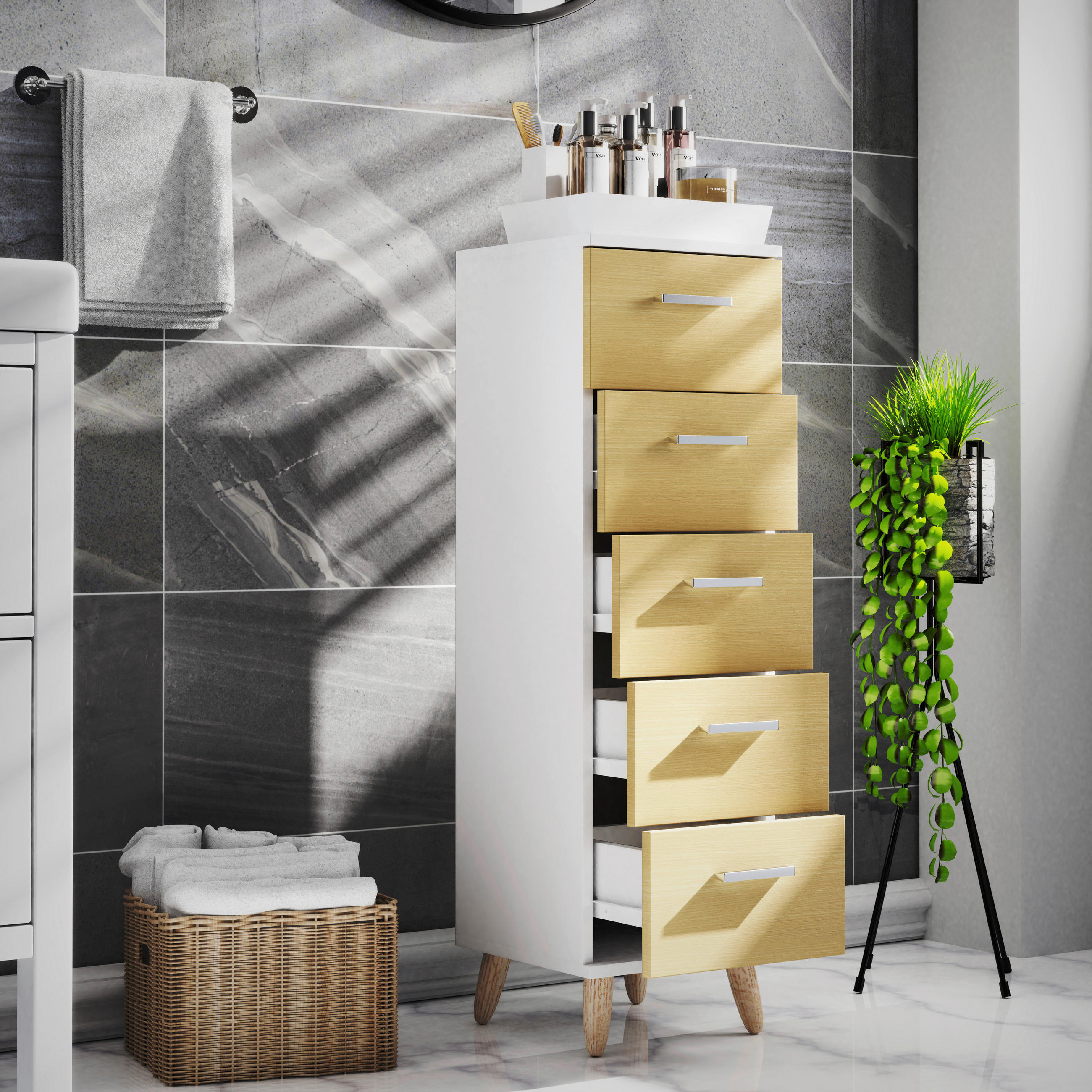 MIDISCHRANK 30/100/30 cm - Honigeiche/Silberfarben, MODERN, Holzwerkstoff/Kunststoff (30/100/30cm) - MID.YOU