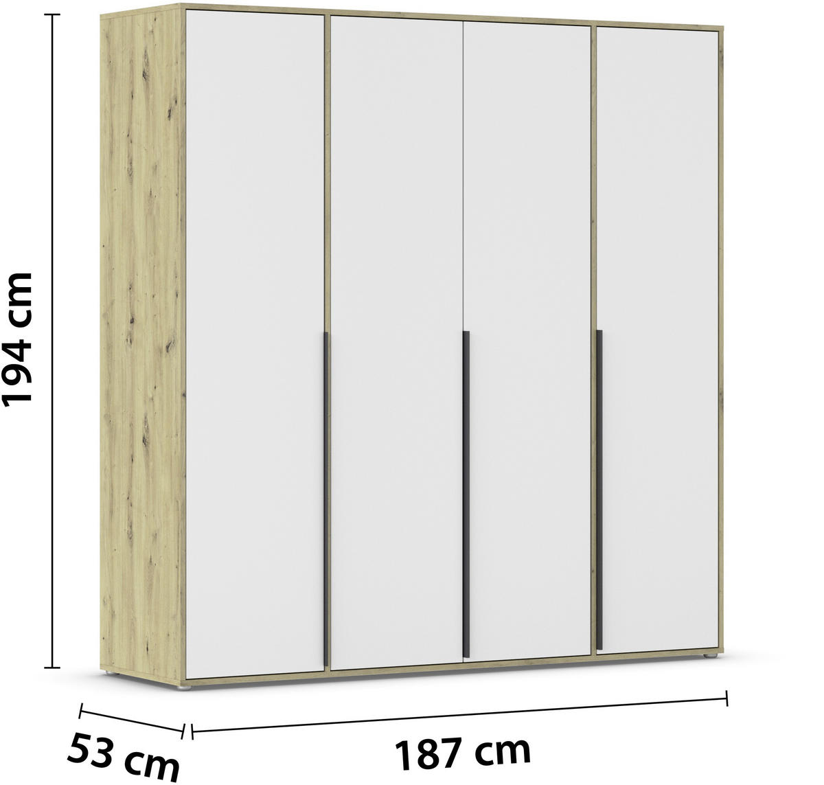 DREHTÜRENSCHRANK in Weiss, Eiche Artisan  - Weiss/Eiche Artisan, Basics, Holzwerkstoff/Metall (187/194/53cm) - Boxxx
