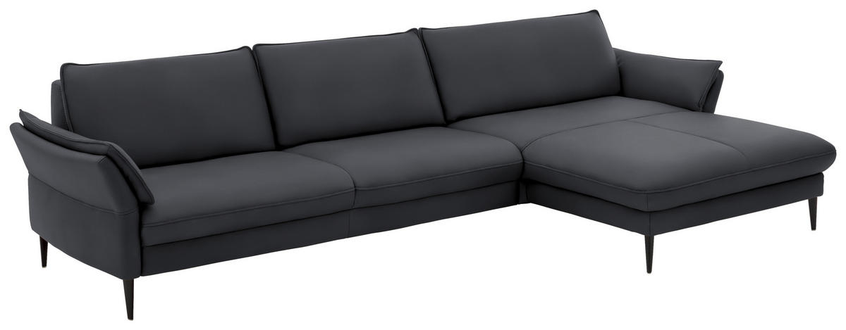 ECKSOFA in Echtleder Anthrazit  - Anthrazit/Schwarz, Design, Leder/Metall (334/172cm) - Hukla