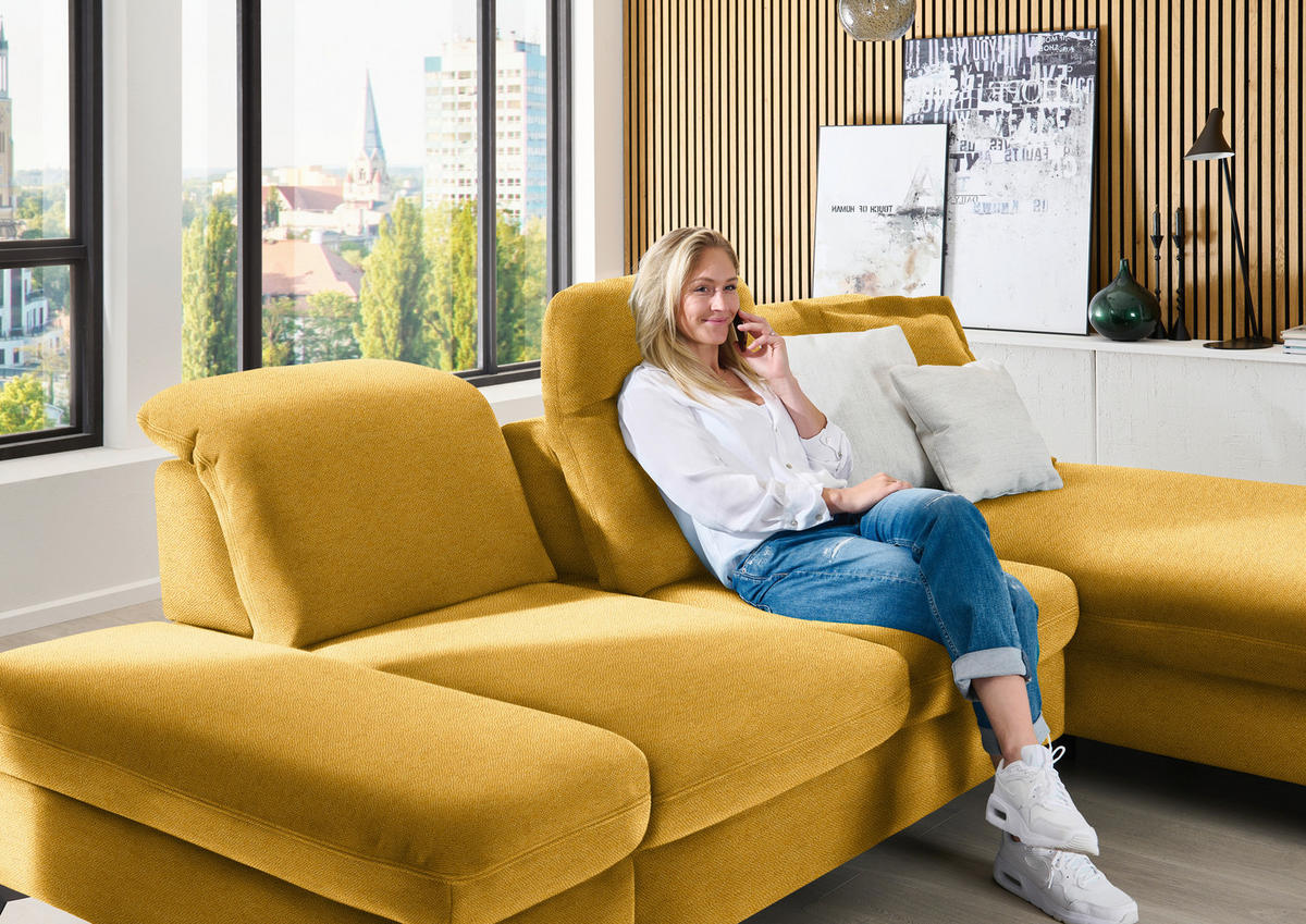 ECKSOFA  in Chenille Currygelb  288/198 cm  - Currygelb/Schwarz, Design, Textil/Metall (288/198cm) - Beldomo Style