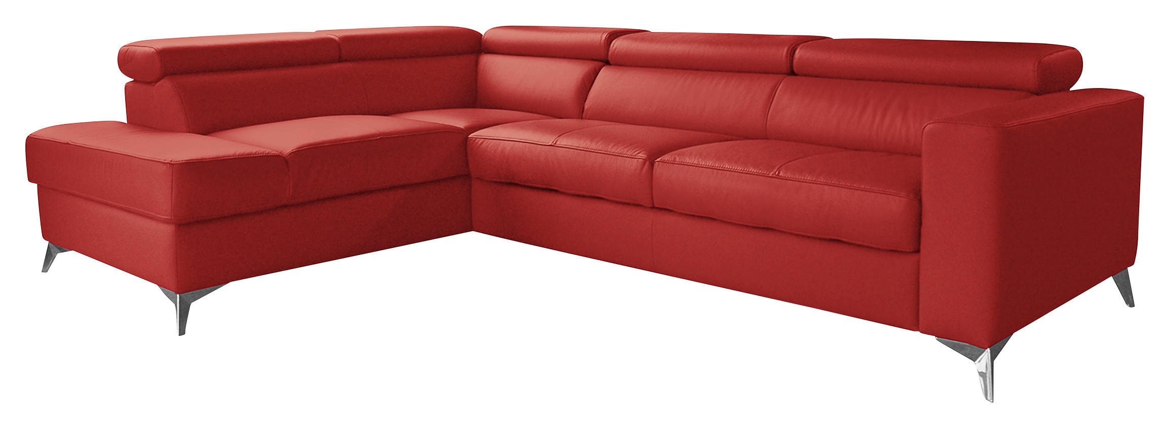 ECKSOFA MONDO Rot Echtleder Lederlook  - Chromfarben/Rot, Design, Leder/Textil (208/286cm) - Livetastic