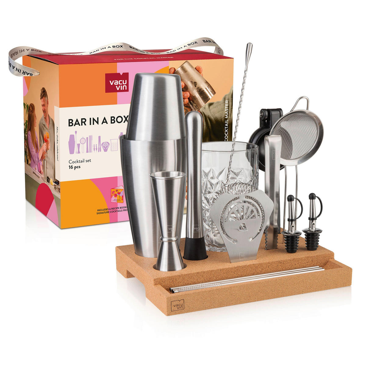 COCKTAIL-SET - Hellbraun/Edelstahlfarben, Basics, Holz/Metall (27.10/15.30/22.5cm) - Vacu Vin