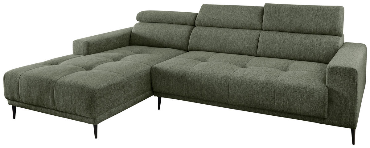 ECKSOFA Dunkelgrün Chenille  - Dunkelgrün/Schwarz, KONVENTIONELL, Textil/Metall (188/276cm) - Livetastic
