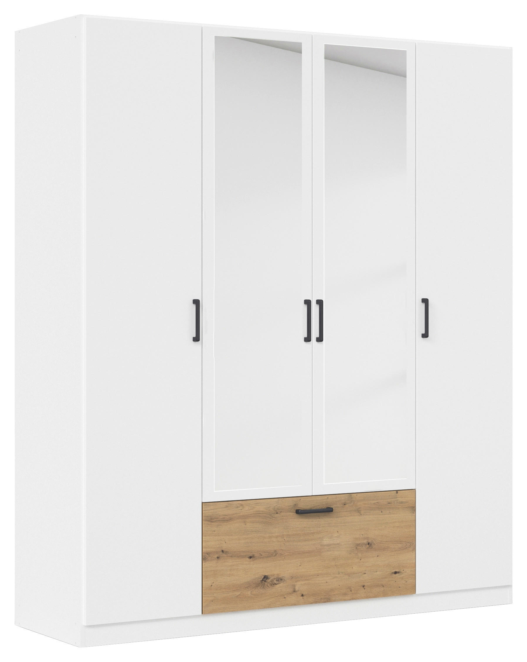 KLEIDERSCHRANK 181/210/54 cm 4-türig Weiß, Eiche Artisan  - Weiß/Eiche Artisan, Basics, Holzwerkstoff/Metall (181/210/54cm) - Rauch Möbel