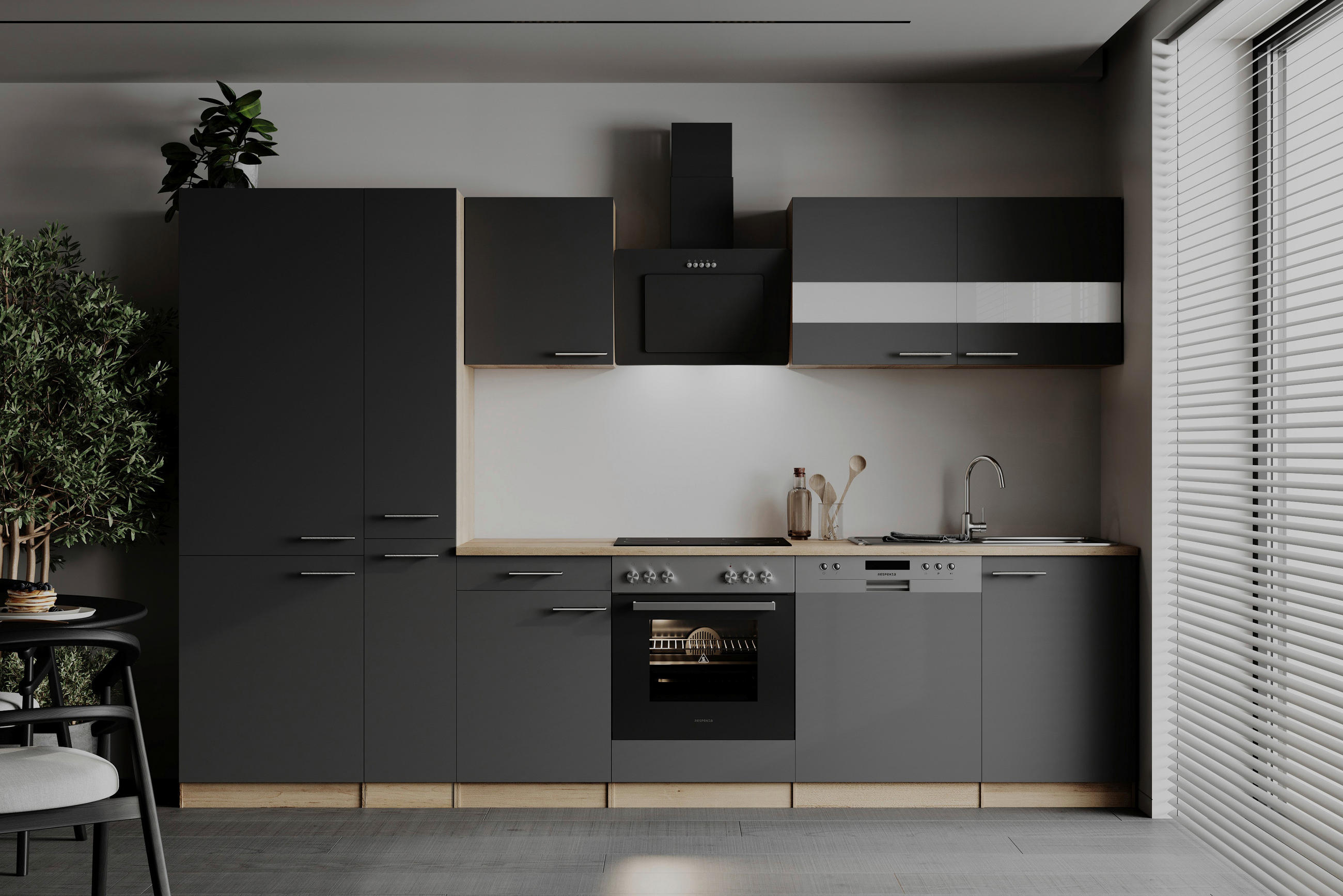 MODULKÖK UTAN VITVAROR 310 cm   i grå  - stålfärgad/grå, Basics, metall/trämaterial (310cm) - Respekta