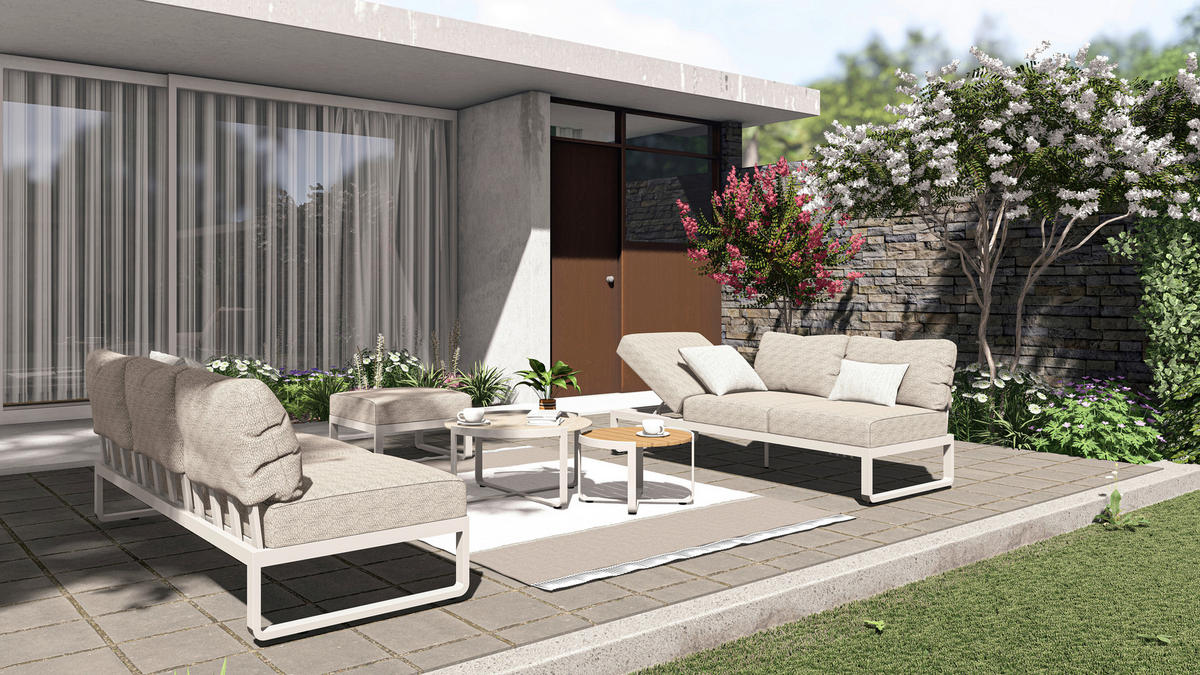 LOUNGESOFA 207/82/70 cm Aluminium  - Sandfarben/Mokka, Design, Textil/Metall (207/82/70cm) - Zebra 