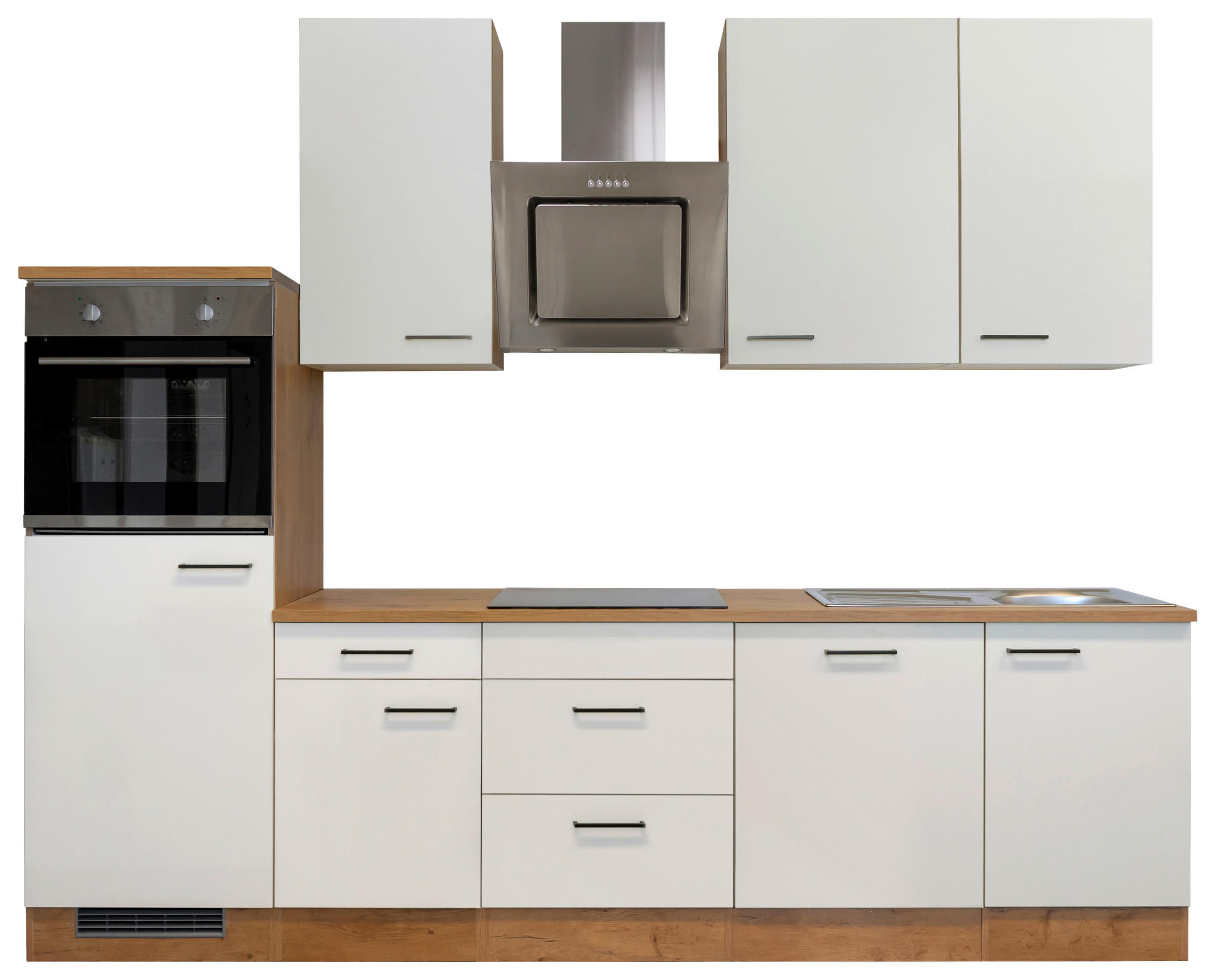 KÜCHENBLOCK 280 cm   in Eichefarben, Magnolie  - Eichefarben/Magnolie, MODERN, Holzwerkstoff/Metall (280cm) - FlexWell
