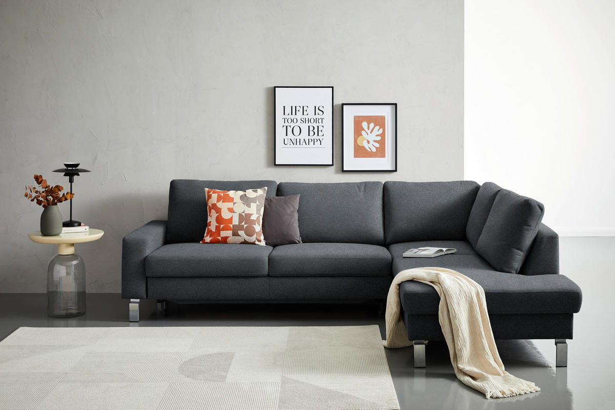 ECKSOFA in Flachgewebe Anthrazit  276/200 cm  - Chromfarben/Anthrazit, Design, Textil/Metall (276/200cm) - Hom`in