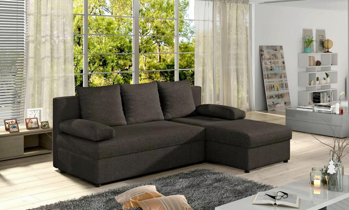 ECKSOFA  Dunkelbraun Webstoff  - Dunkelbraun/Schwarz, Design, Kunststoff/Textil (201/143cm) - MID.YOU