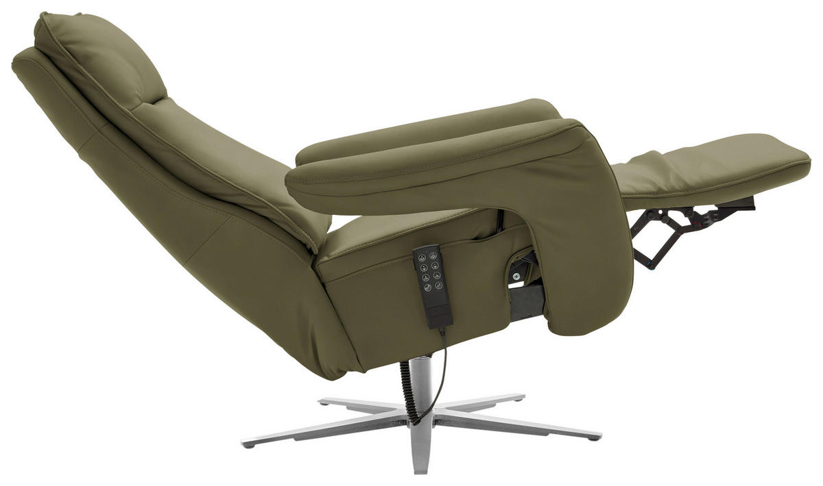 RELAXSESSEL in Leder Grün  - Edelstahlfarben/Grün, Design, Leder/Metall (79-83/116/87-176cm) - Valdera
