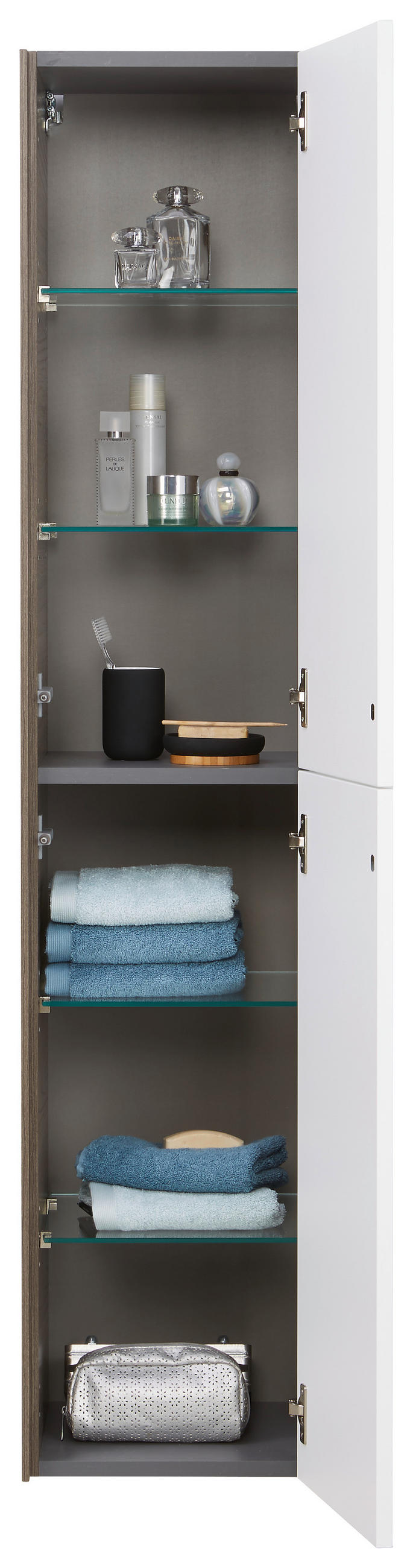 HOCHSCHRANK 35/160/35 cm  - Dunkelbraun/Weiß, KONVENTIONELL, Glas/Holzwerkstoff (35/160/35cm) - Belluti