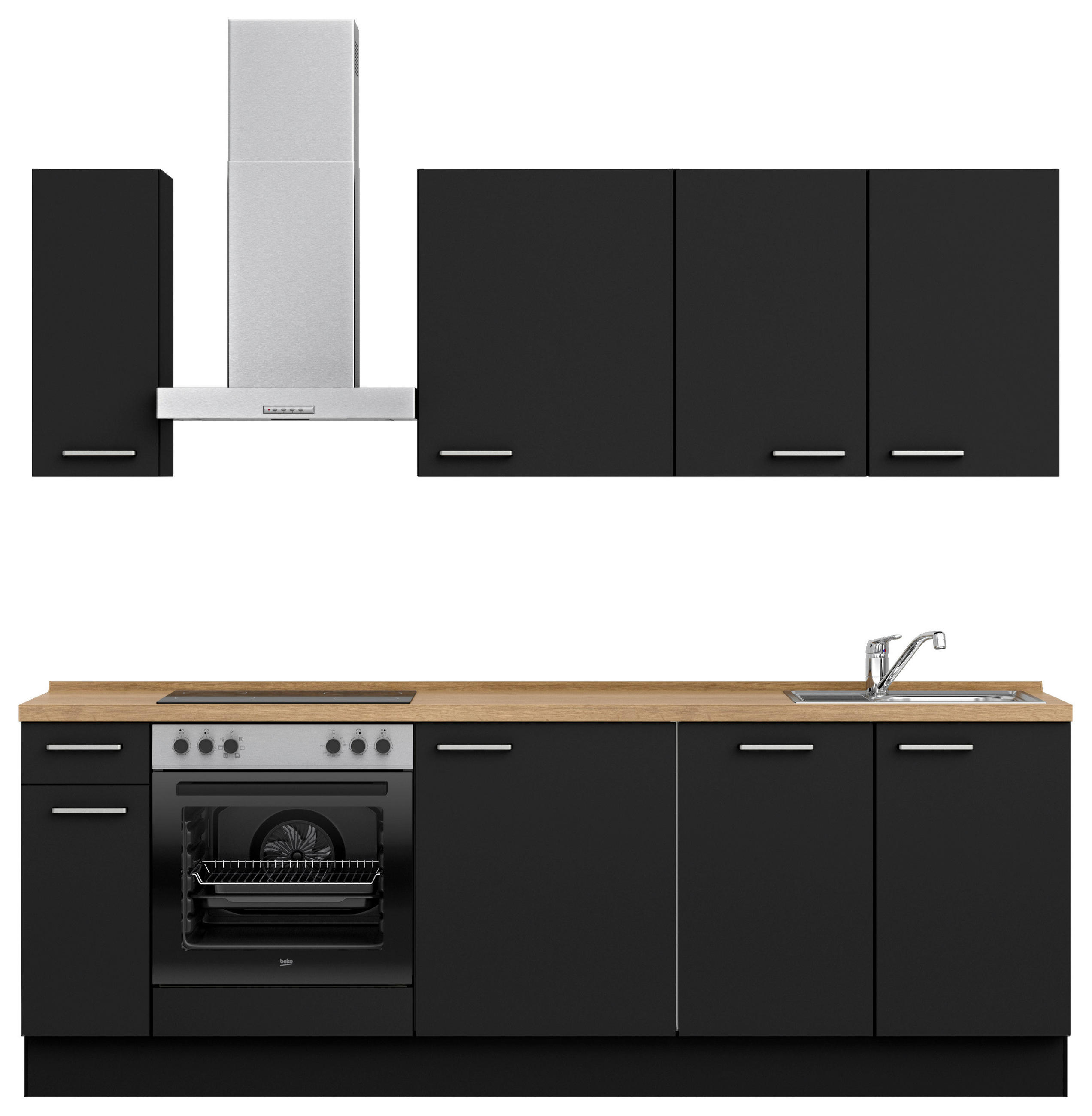 KÜCHENLEERBLOCK 240 cm   in Schwarz, Eichefarben  - Edelstahlfarben/Eichefarben, MODERN, Holzwerkstoff/Metall (240cm) - Nobilia