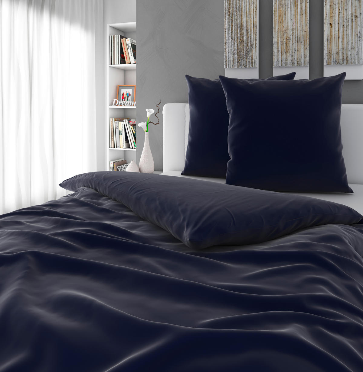 BETTWÄSCHE NIGIRI Satin 200/200 cm  - Dunkelblau, Basics, Textil (200/200cm) - Bio:Vio