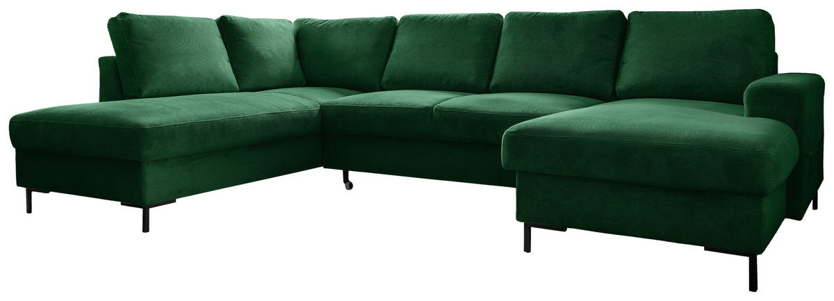 WOHNLANDSCHAFT in Cord Smaragdgrün  - Smaragdgrün/Schwarz, Design, Textil/Metall (197/303/148cm) - MID.YOU