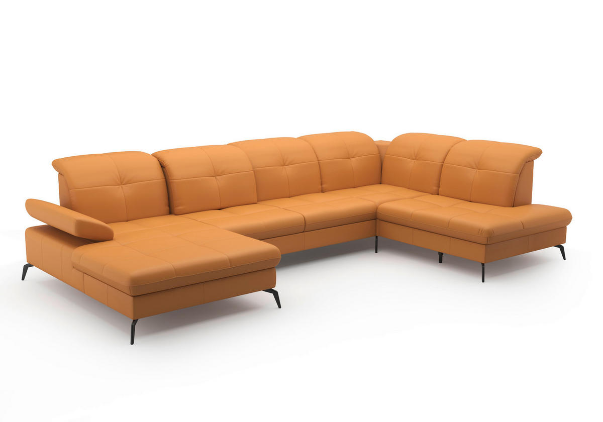 WOHNLANDSCHAFT in Echtleder Currygelb  - Currygelb/Schwarz, Konventionell, Leder/Metall (185/357/231cm) - Sit & More