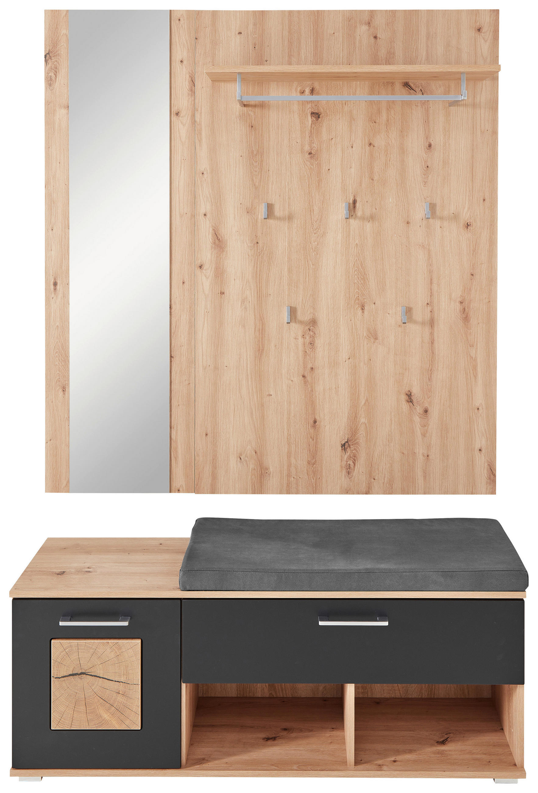 Xora Garderobe Schwarz, Eiche Artisan 126x193x38 cm