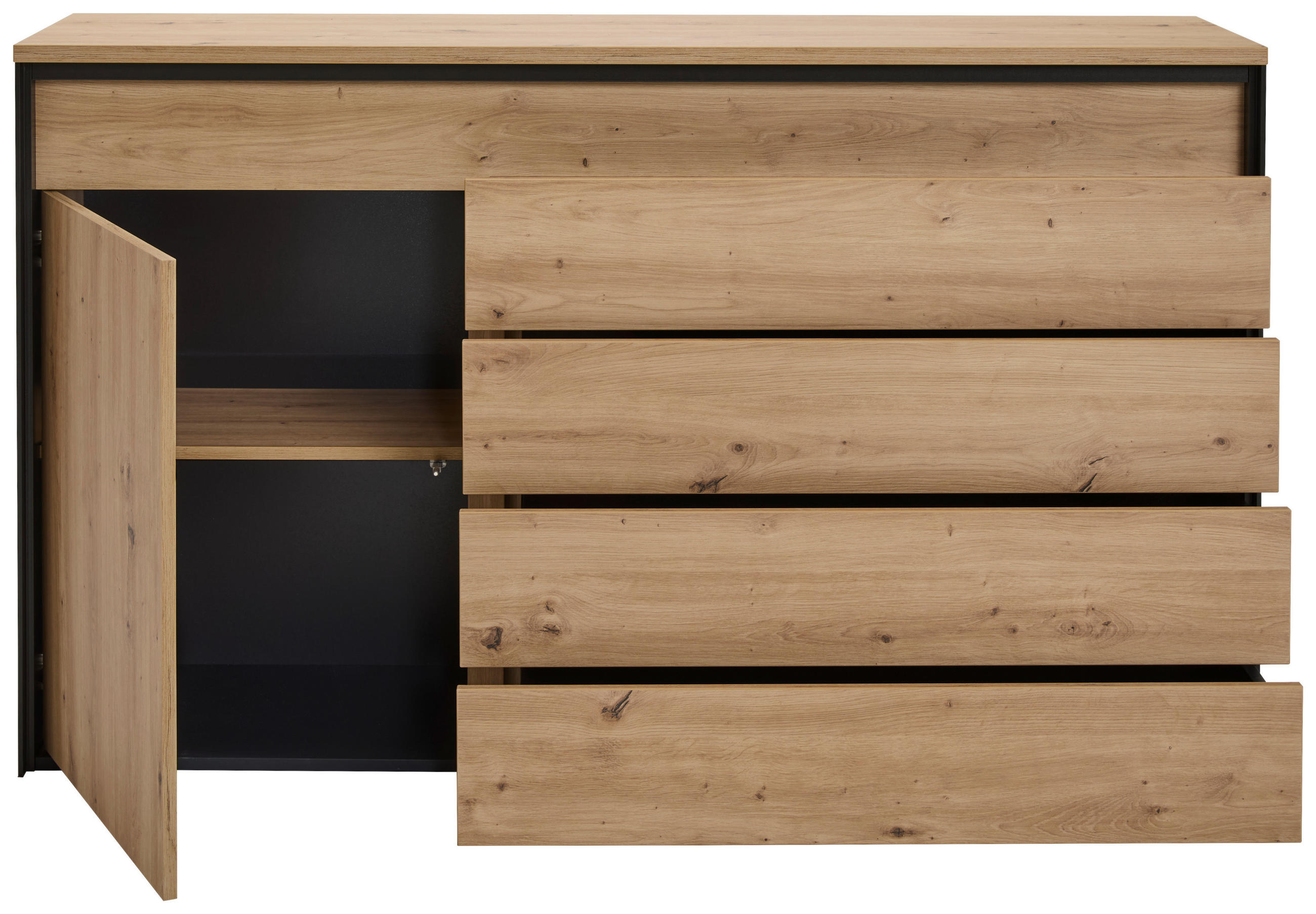 SIDEBOARD  in 154/91/42 cm  - Schwarz/Eiche Artisan, Design, Holzwerkstoff (154/91/42cm) - Hom`in