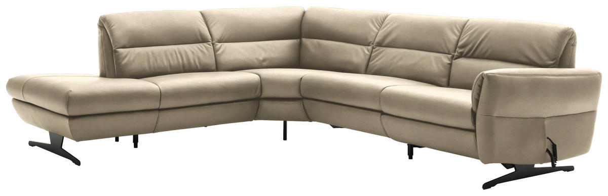 ECKSOFA in Echtleder Ecru  258/286 cm  - Ecru/Schwarz, Design, Leder/Metall (258/286cm) - Schöner Wohnen