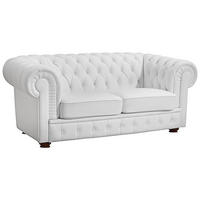 CHESTERFIELD-ZWEISITZER-SOFA  in Lederlook Weiß  - Nussbaumfarben/Weiß, Design, Holz/Textil (172/76/98cm) - Max Winzer