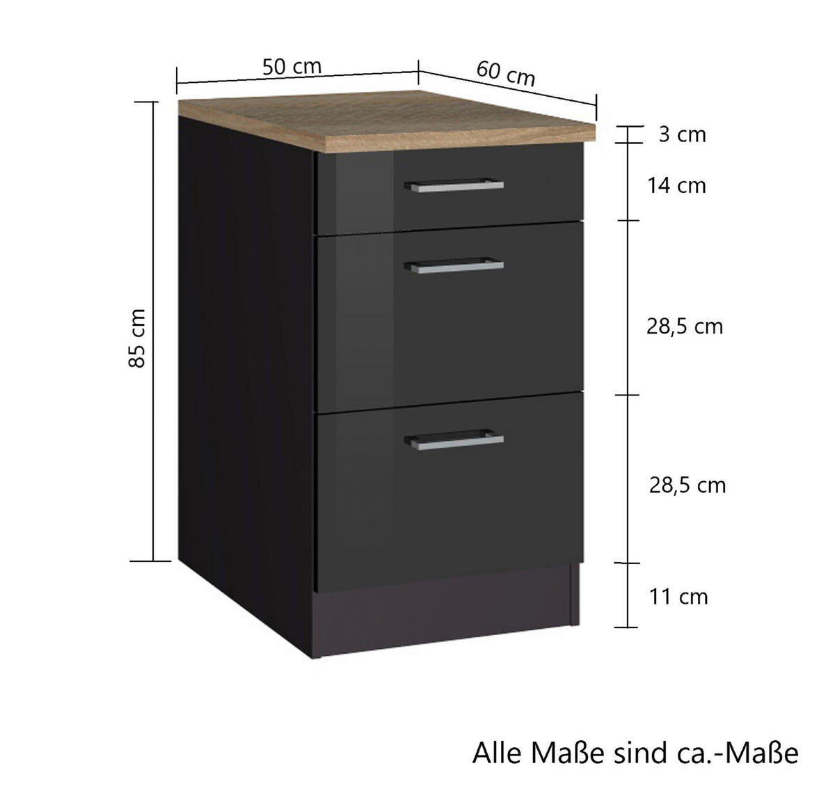 SCHUBKASTENUNTERSCHRANK 50/85/60 cm  in Graphitfarben  - Silberfarben/Graphitfarben, MODERN, Holzwerkstoff/Metall (50/85/60cm) - Held