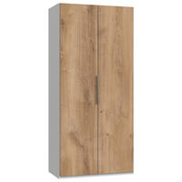 DREHTÜRENSCHRANK 100/216/58 cm,  in Weiß, Plankeneiche, 2 Tür(en)  - Chromfarben/Plankeneiche, MODERN, Holzwerkstoff/Metall (100/216/58cm) - MID.YOU