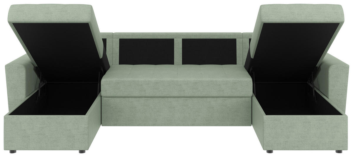 WOHNLANDSCHAFT TERMOLI Mintgrün Jacquard  - Schwarz/Mintgrün, Design, Kunststoff/Textil (155/296/155cm) - MID.YOU