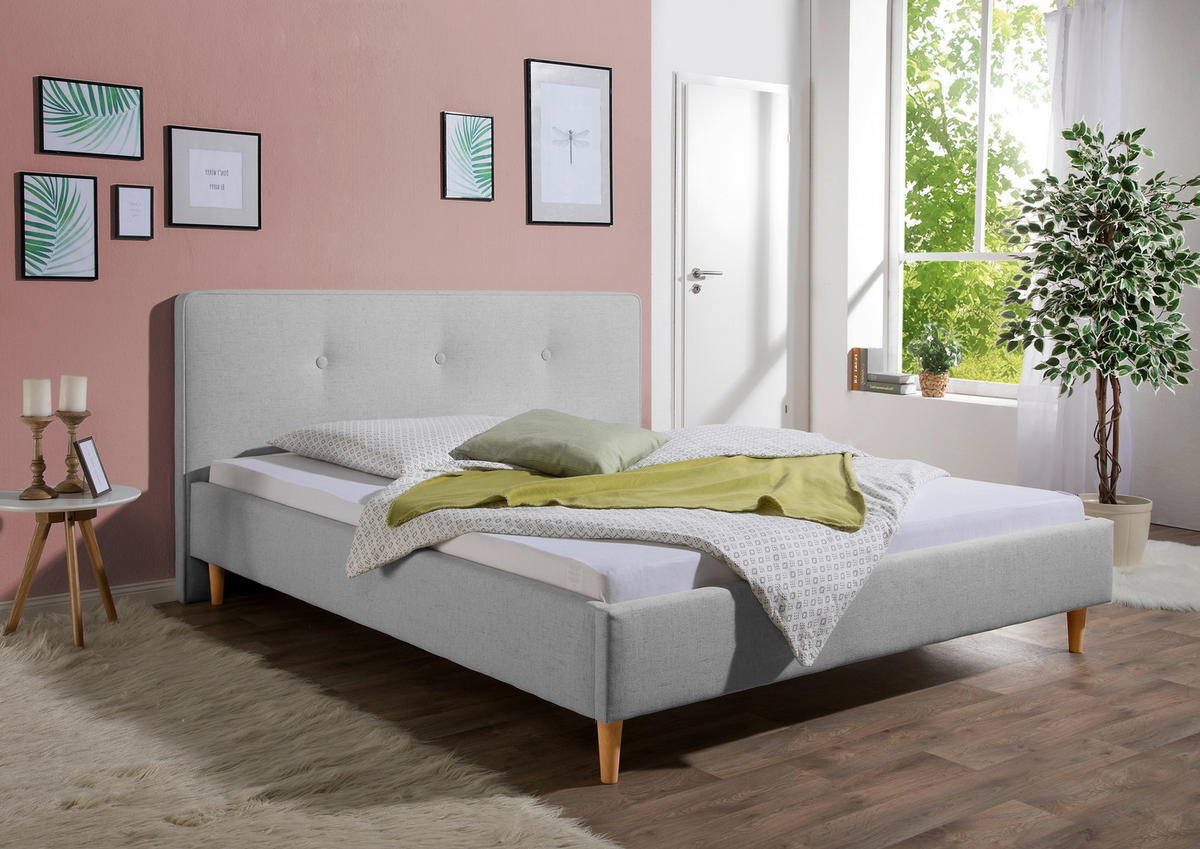 POLSTERBETT 180/200 cm,  in Hellgrau,  - Hellgrau/Naturfarben, MODERN, Holz/Textil (180/200cm) - Livetastic