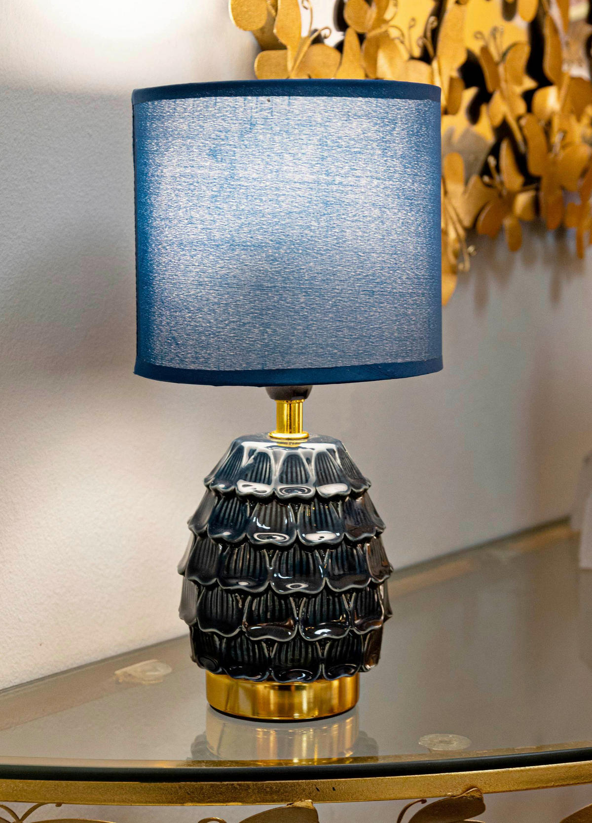 TISCHLEUCHTE   - Blau, Basics, Keramik/Textil (15/30.5/15cm)