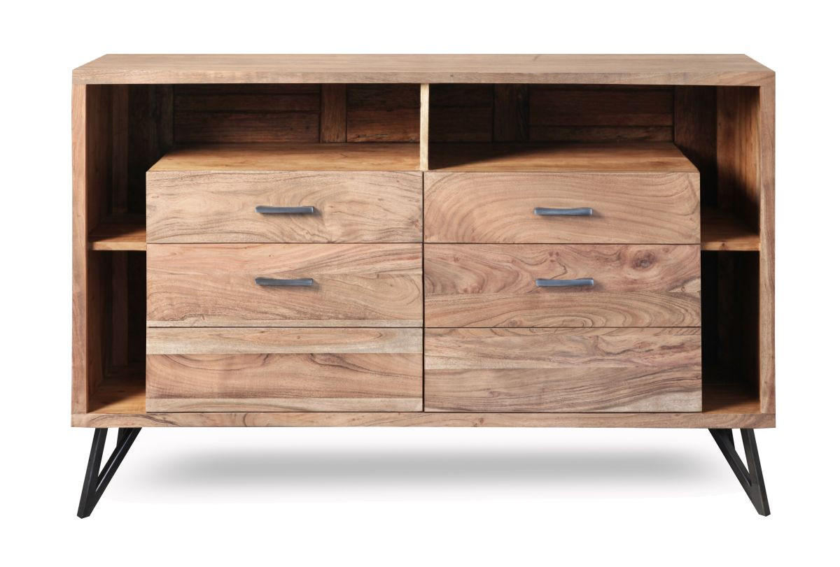 KOMODA, akácie, barvy akácie, 145/94/40 cm - černá/antracitová, Moderní, kov/dřevo (145/94/40cm) - Livetastic