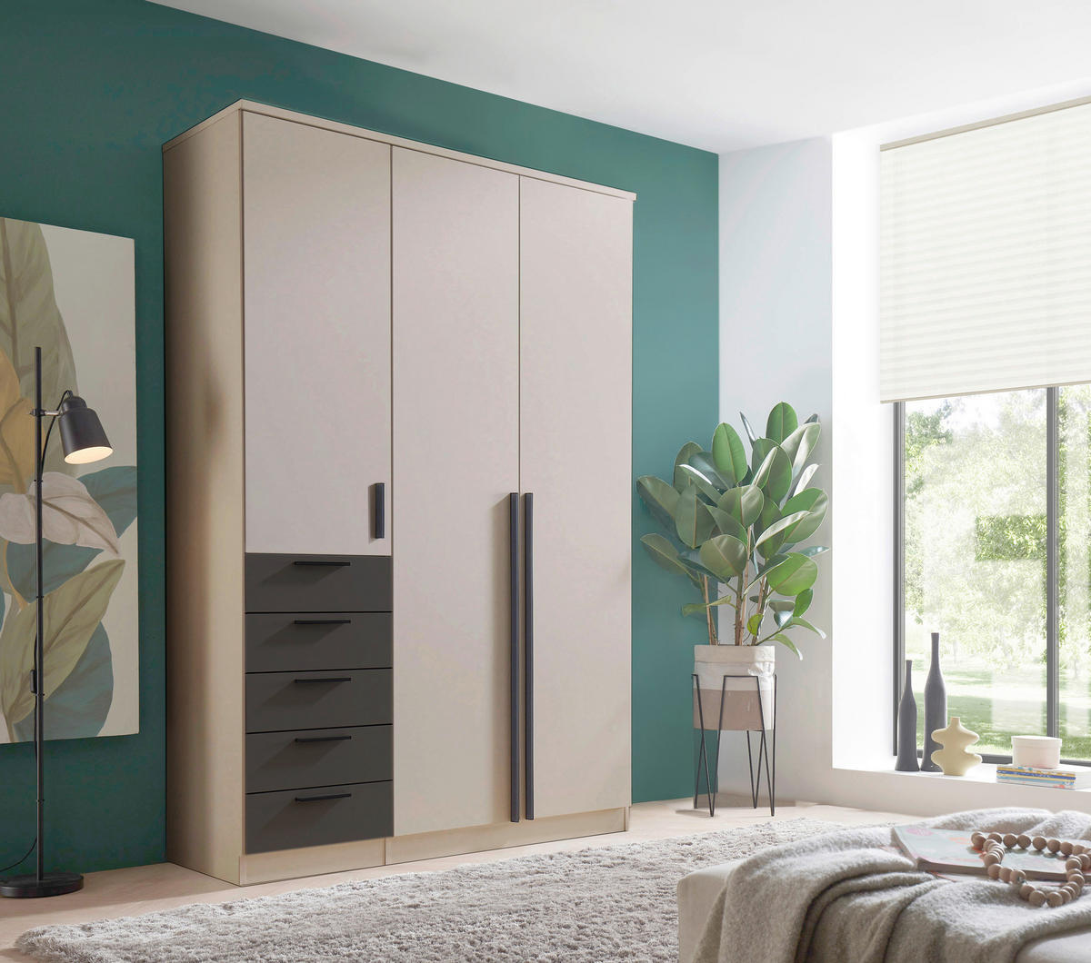 KLEIDERSCHRANK 135,6/210/52 cm,  in Graphitfarben, Kaschmir, 3 Tür(en)  - Kaschmir/Graphitfarben, Trend, Holzwerkstoff/Kunststoff (135,6/210/52cm) - Livetastic