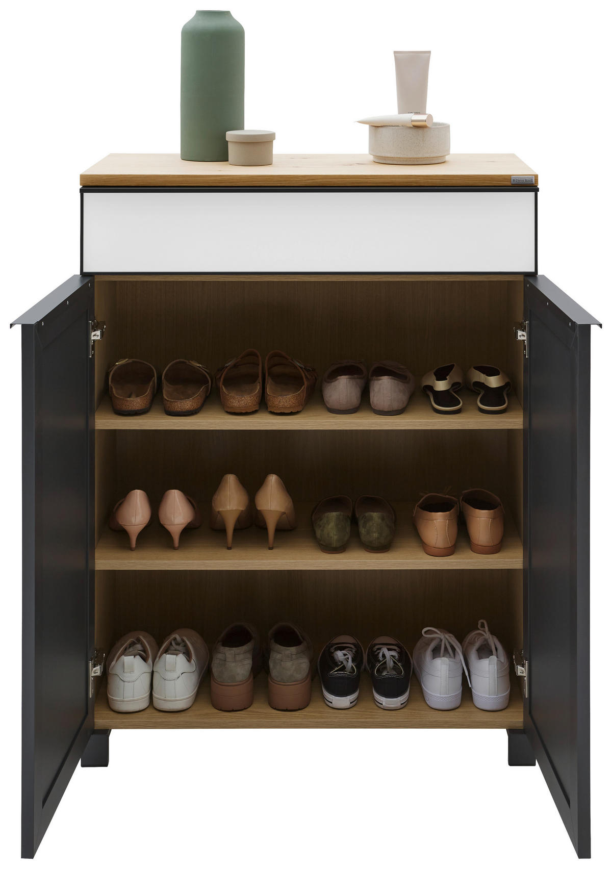 SCHUHSCHRANK furniert Anthrazit, Weiß, Eichefarben  - Eichefarben/Anthrazit, Design, Glas/Holzwerkstoff (84/108/37cm) - Dieter Knoll