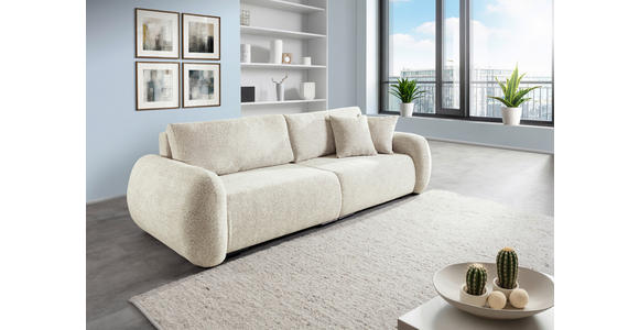 SCHLAFSOFA Flachgewebe Beige  inkl. Zierkissen, Rückenkissen, Bettkasten, Schlaffunktion, Rücken echt, Liegefläche im Originalstoff  - Beige/Schwarz, KONVENTIONELL, Kunststoff/Textil (250/74/92cm) - Carryhome