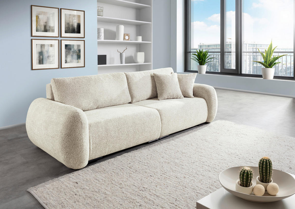 SCHLAFSOFA Flachgewebe Beige  inkl. Zierkissen, Rückenkissen, Bettkasten, Schlaffunktion, Rücken echt, Liegefläche im Originalstoff  - Beige/Schwarz, KONVENTIONELL, Kunststoff/Textil (250/74/92cm) - Carryhome