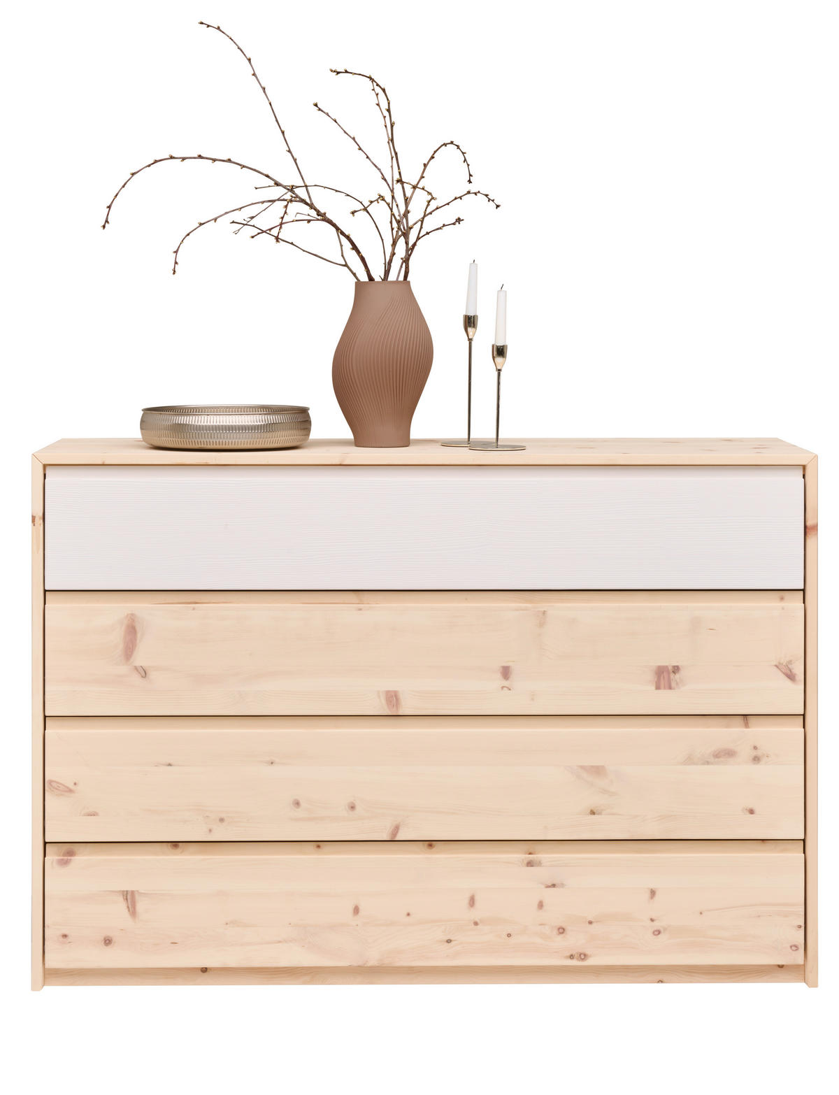 KOMMODE , 132/90/43 cm, 4 Schublade(n)  - Zirbelkieferfarben/Weiß, Natur, Holz (132/90/43cm) - Linea Natura