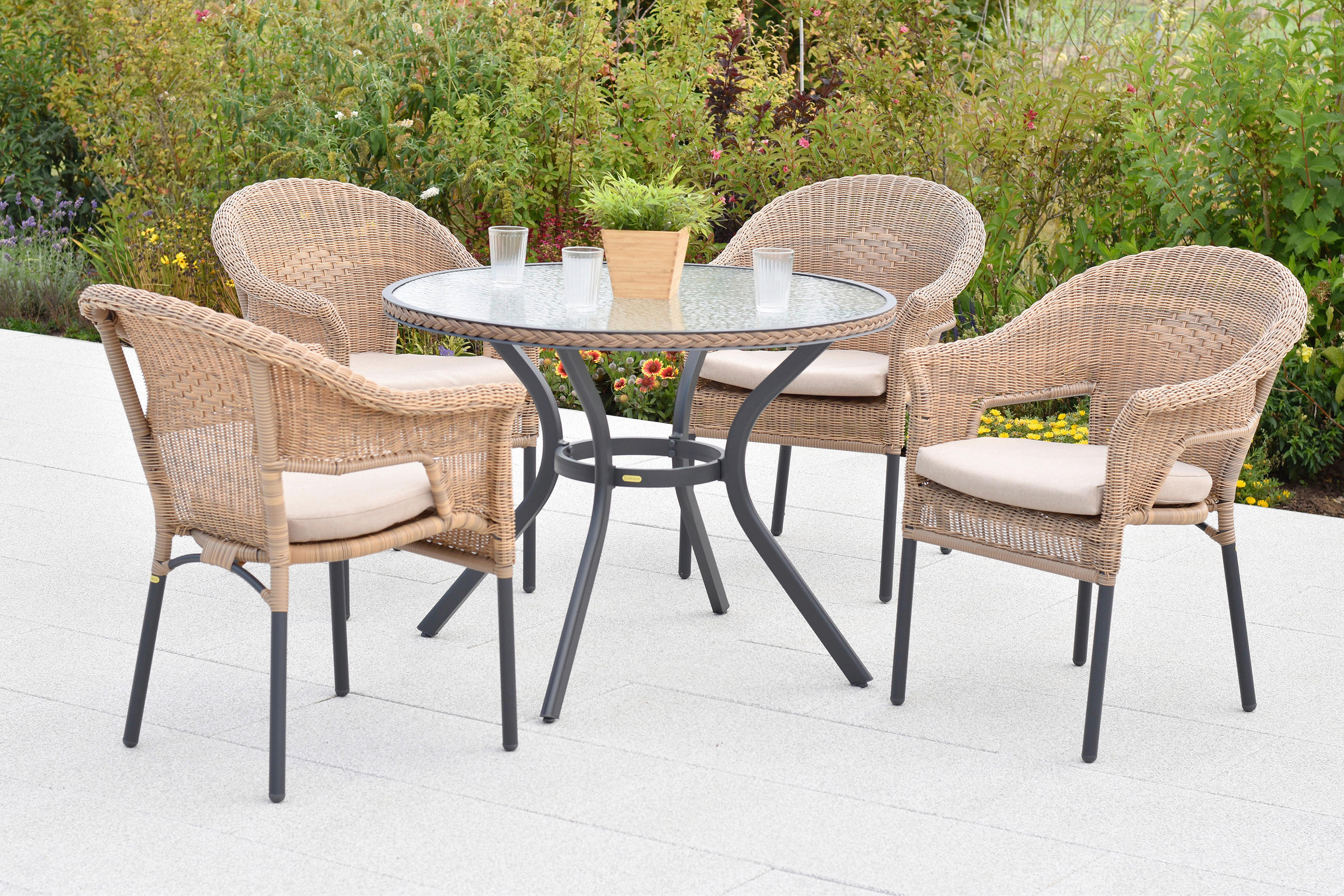 GARTENTISCHGRUPPE Aluminium  - Beige/Graphitfarben, KONVENTIONELL, Glas/Kunststoff - Gardenson