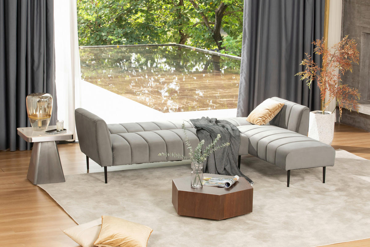 ECKSOFA Grau Samt  - Schwarz/Grau, MODERN, Textil/Metall (253/87/169cm) - P & B