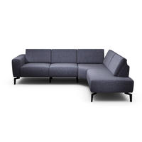 ECKSOFA in Samt Blau  256/193 cm  - Blau/Schwarz, Design, Textil/Metall (256/193cm) - SENSOO