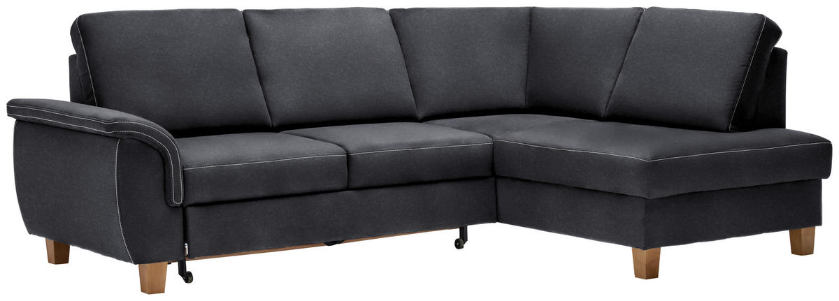 ECKSOFA Anthrazit Flachgewebe  - Eichefarben/Anthrazit, Design, Holz/Textil (253/185cm) - Cantus