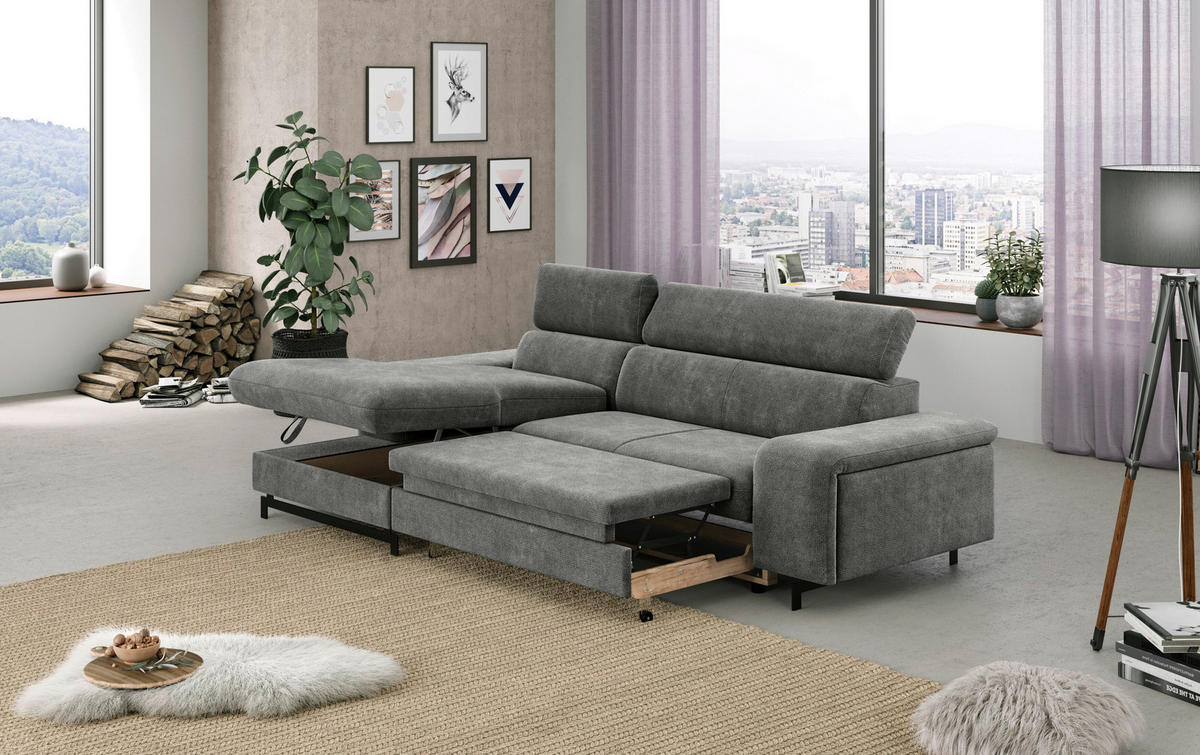 ECKSOFA Grau Chenille  - Schwarz/Grau, Textil/Metall (165/267cm) - MID.YOU