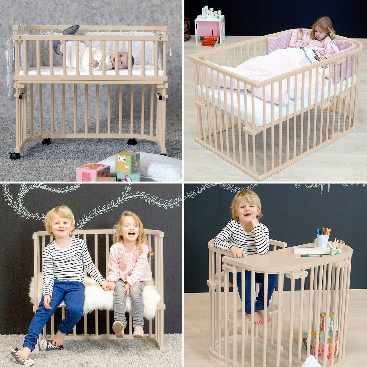 BEISTELLBETT  96/56,50/79 cm  - Beige, Basics, Holz (96/56,50/79cm) - Babybay