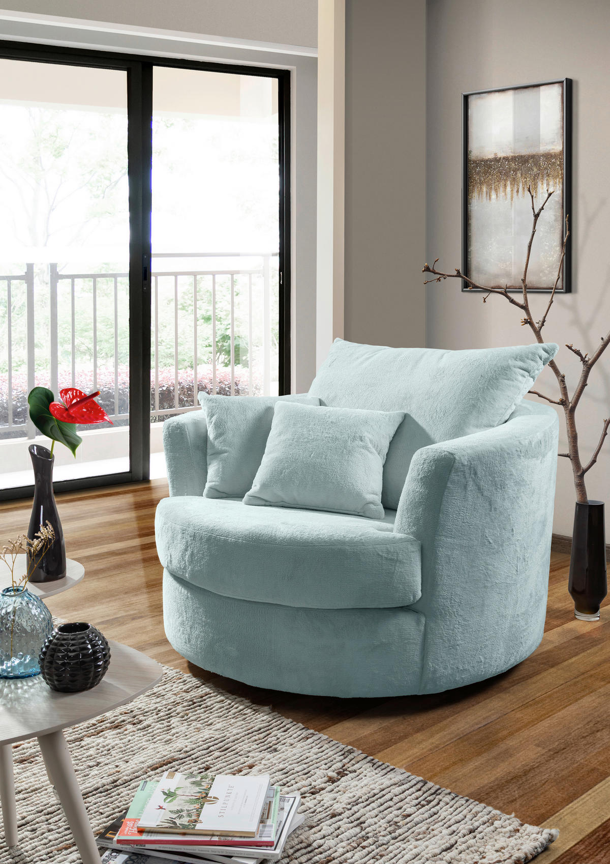 SESSEL in Plüsch Mintgrün  - Schwarz/Mintgrün, KONVENTIONELL, Textil/Metall (115/72/115cm) - Carryhome