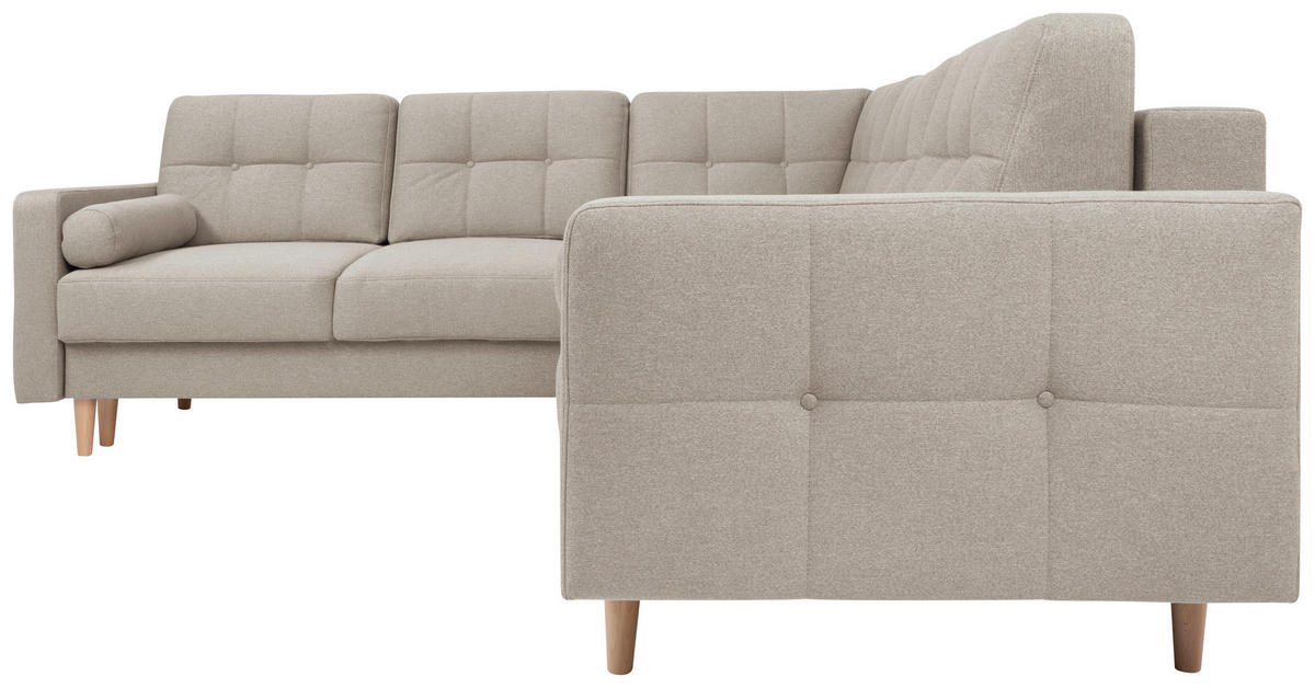 ECKSOFA in Chenille Beige  - Beige/Eiche Wotan, Konventionell, Holz/Textil (242/242cm) - MID.YOU