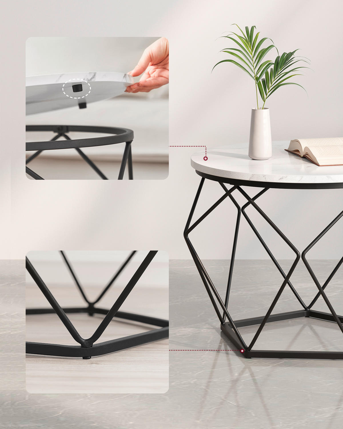 COUCHTISCHSET rund Schwarz, Weiß  - Schwarz/Weiß, MODERN, Holzwerkstoff/Metall (60/60/45cm) - MID.YOU