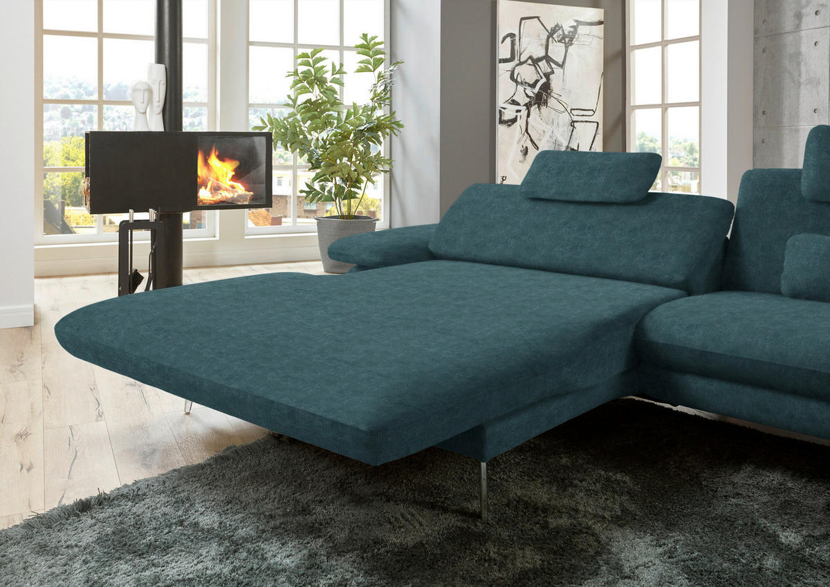 ECKSOFA in Velours Petrol  - Petrol/Schwarz, Design, Textil/Metall (184/284cm) - Dieter Knoll