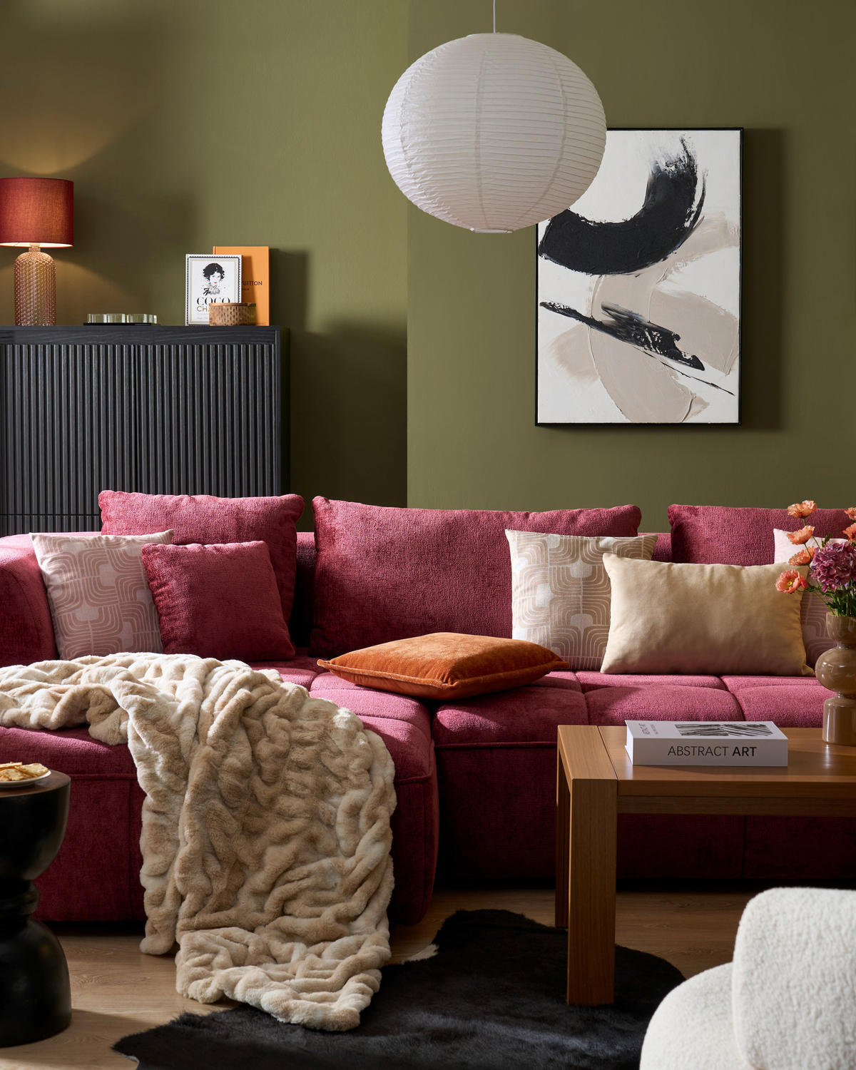 ECKSOFA  in Webstoff Kirschrot Zierkissen, Rückenkissen  188/288 cm  - Schwarz/Kirschrot, Design, Kunststoff/Textil (188/288cm) - Welnova