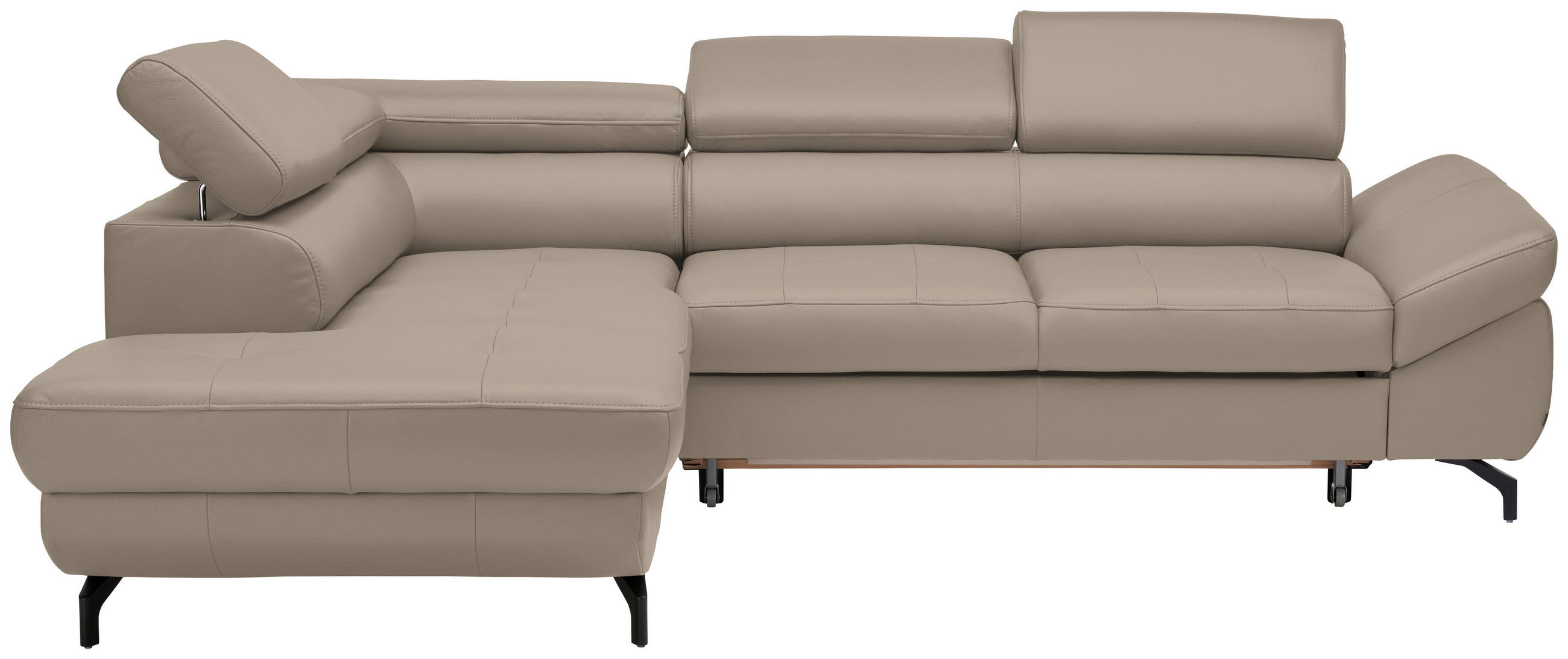ECKSOFA in Echtleder Creme  - Creme/Schwarz, Design, Leder/Metall (220/270cm) - Novel