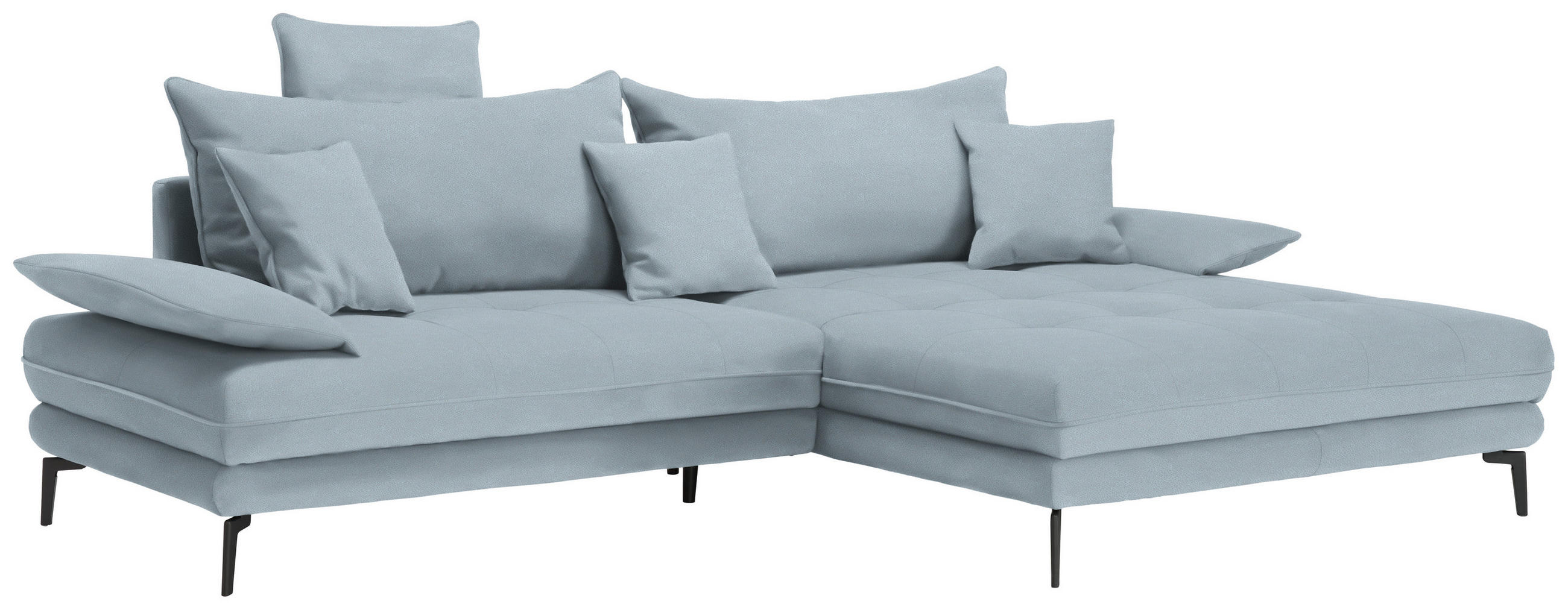 ECKSOFA PRATO Hellblau Flachgewebe  - Schwarz/Hellblau, MODERN, Textil/Metall (292/176cm) - MID.YOU