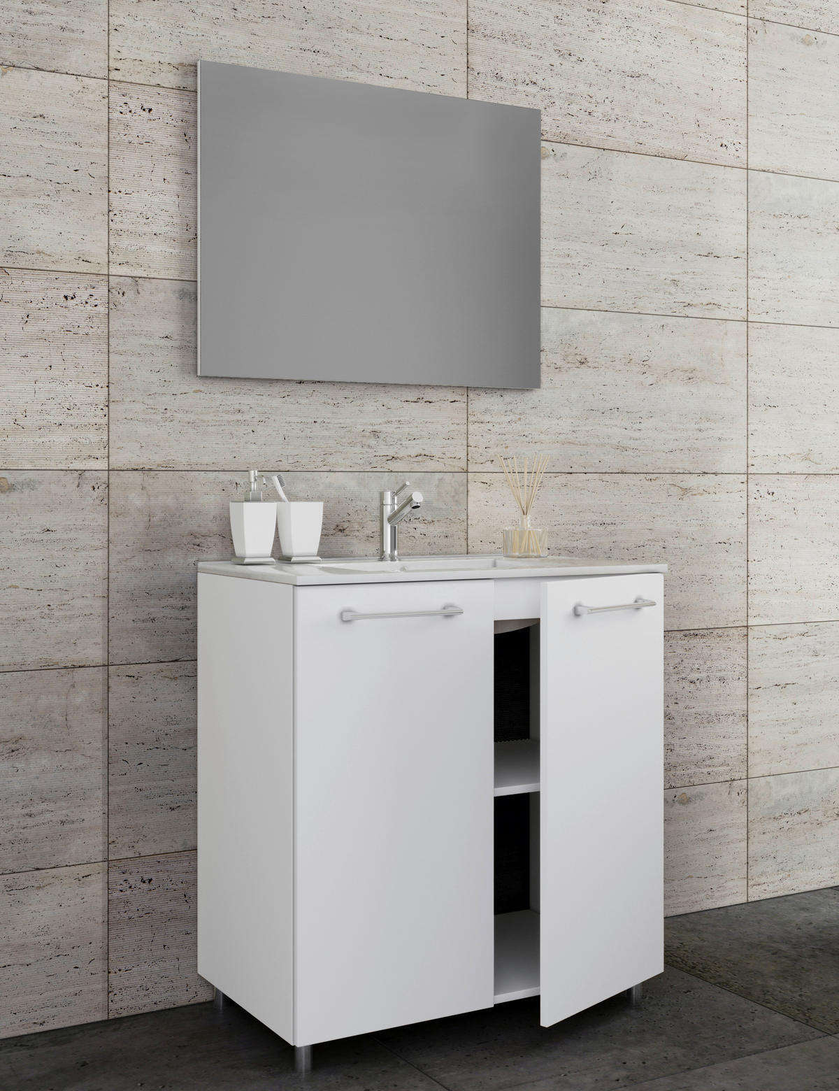 BADEZIMMER 3-teilig  in 60 cm  - Anthrazit/Alufarben, MODERN, Keramik/Holzwerkstoff (60cm) - MID.YOU